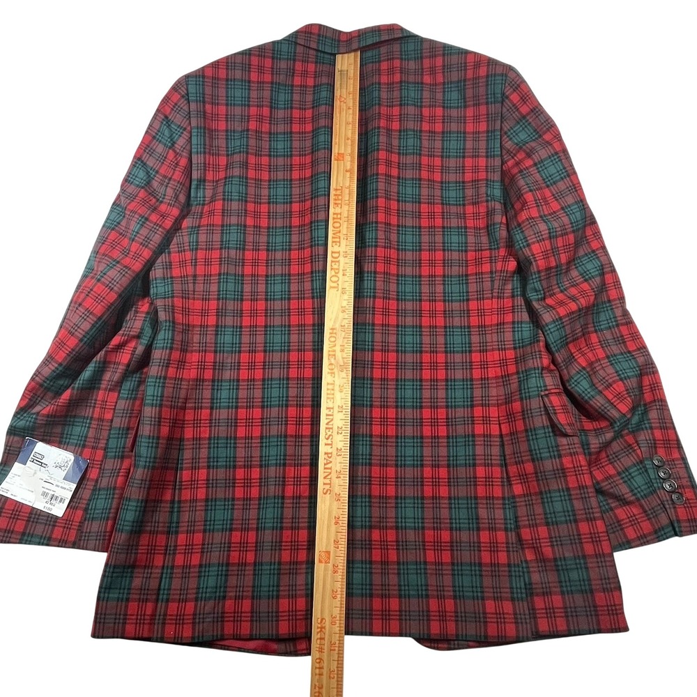 Stafford Tartan Sport Coat Mens 42R Red Green Plaid Wool Blend Classic Blazer - Picture 11 of 16
